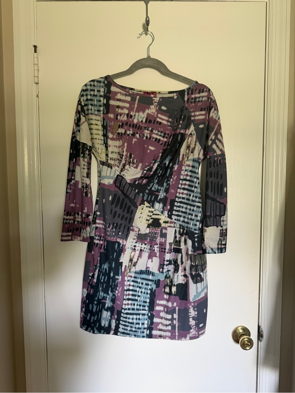 Abstract Geometric Purple & Blue Long Sleeve Dress